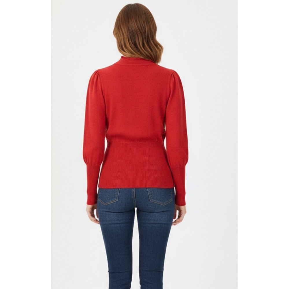 Anthropologie Moth Rosette Mock Neck Sweater Size S Red Wool Cashmere Blend - Picture 8 of 16